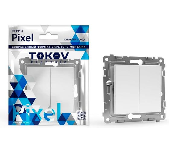 Изображение товара Механизм 2-клавишного проходного переключателя TOKOV ELECTRIC СП Pixel 10А, IP20, айс TKE-PX-P2-C34