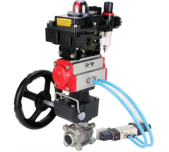 Изображение товара Кран DN.ru 316-316-PTFE-FP-W-ISO-H WDVF Ду25 Ру63 пневмопривод, пневмораспределитель, БКВ, дублёр, БПВ D160-69161