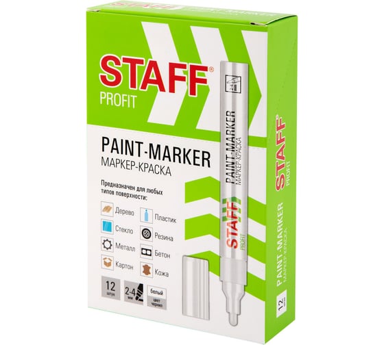 Изображение товара Маркер-краска лаковый Staff paint marker, 2-4 мм, белый, НИТРО-ОСНОВА, PROFIT, 12 шт 152577
