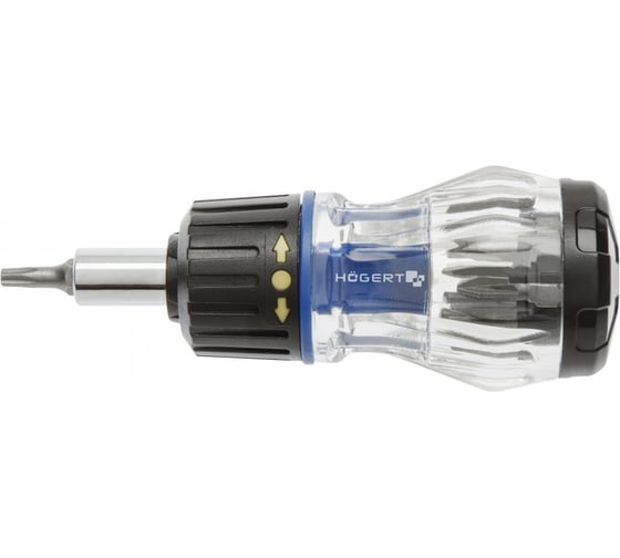 Изображение товара Отвертка HOEGERT TECHNIK 100 мм, с реверсивной рукояткой и сменными насадками, 8 шт. HT1S214-1