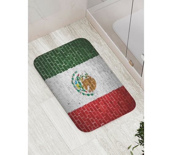 Изображение товара Коврик противоскользящий JoyArty "Флаг и герб Мексики" для ванной, сауны, бассейна, bath_7260