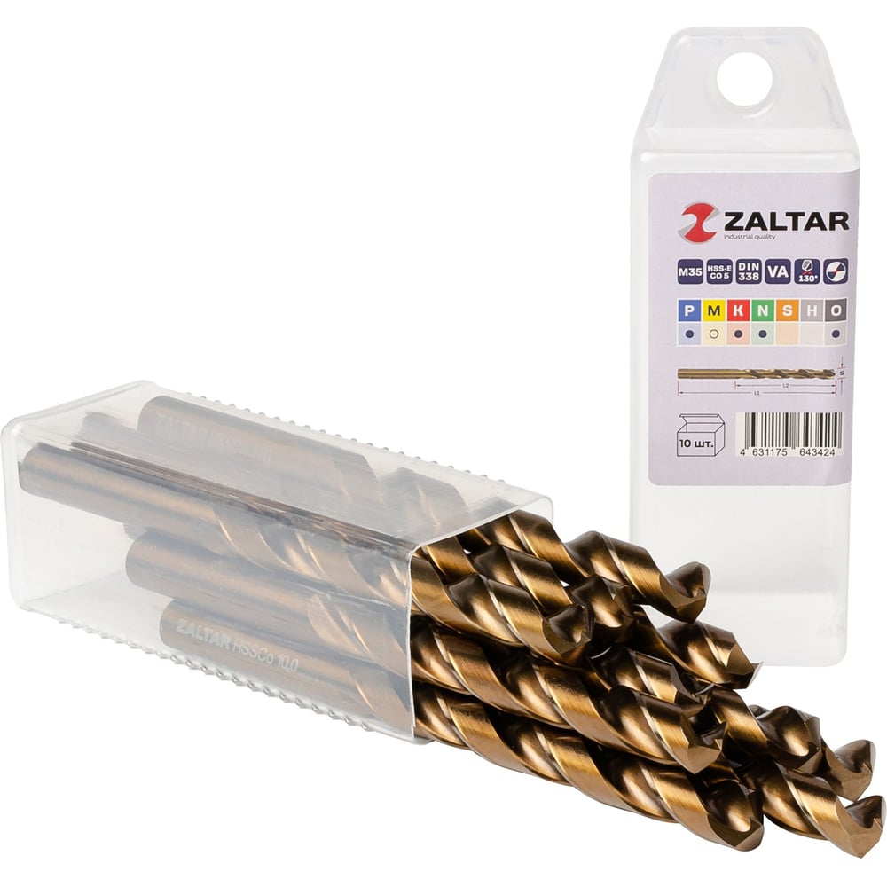 Изображение товара Сверло по металлу ZALTAR 10 мм индустриальное DIN 338 HSS-CO 10 шт