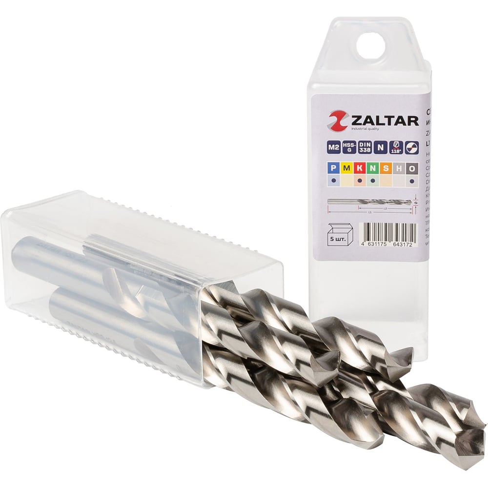 Изображение товара Сверло по металлу индустриальное ZALTAR 5 шт, DIN 338, HSS-G, диаметр 12.5 мм