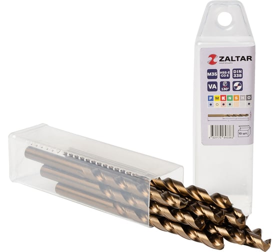 Изображение товара Сверло по металлу, индустриальное ZALTAR 10 шт, DIN 338, HSS-E Co5, Тип VA, 5xD, 7.00 мм ZA-74070-S10