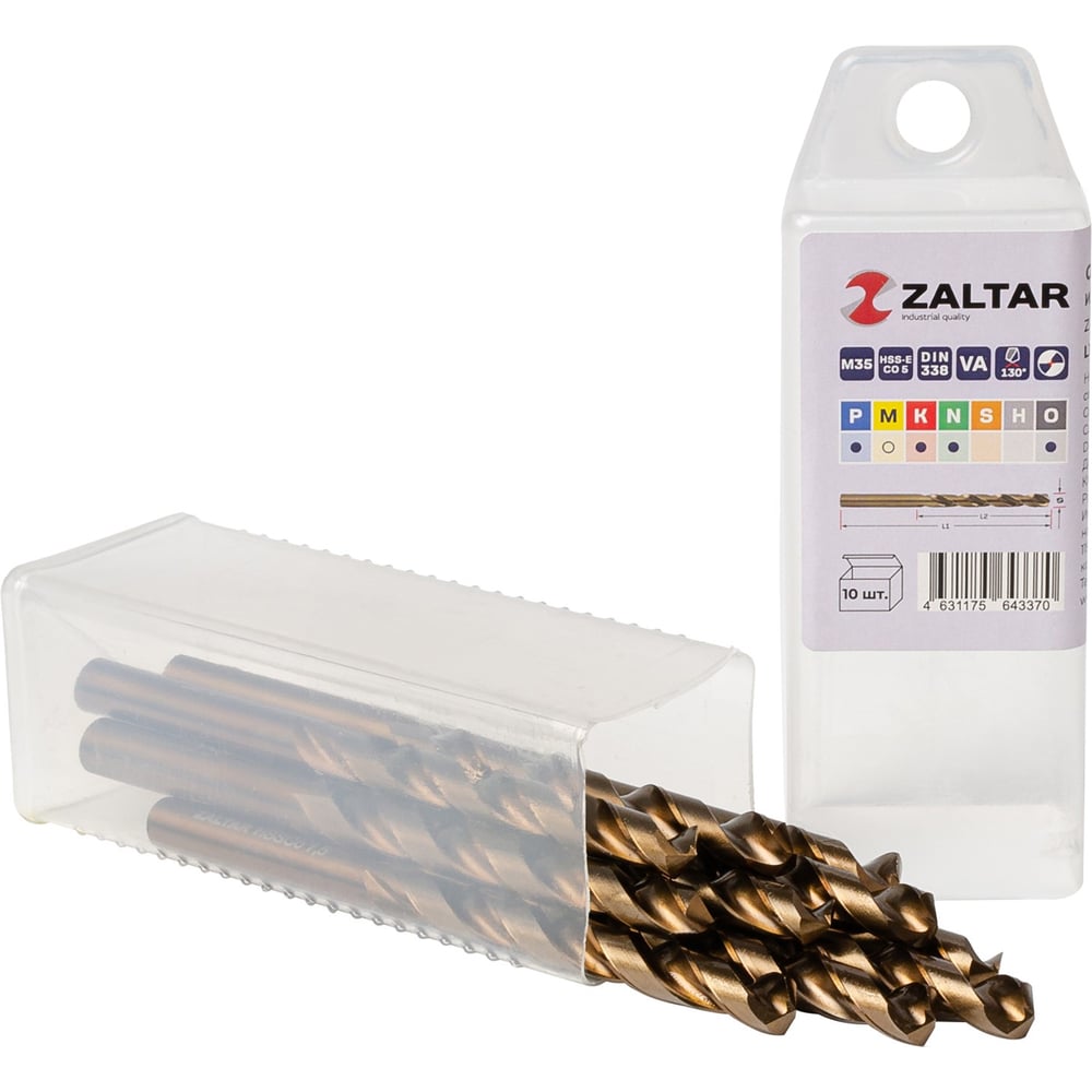 Изображение товара Сверло по металлу ZALTAR индустриальное 7.5 мм 10 шт DIN 338 HSS-E Co5