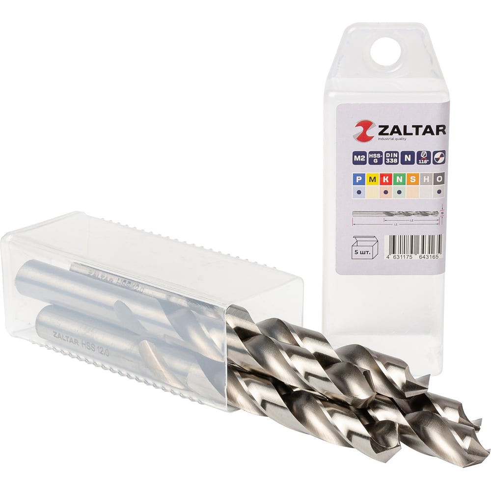 Изображение товара Сверло по металлу индустриальное ZALTAR 12 мм 5 шт DIN 338 HSS-G