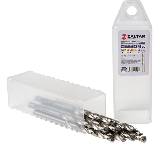 Изображение товара Сверло по металлу, индустриальное ZALTAR 10 шт, DIN 338, HSS-G, Тип N, 5xD, 4.00 мм ZA-73040-S10