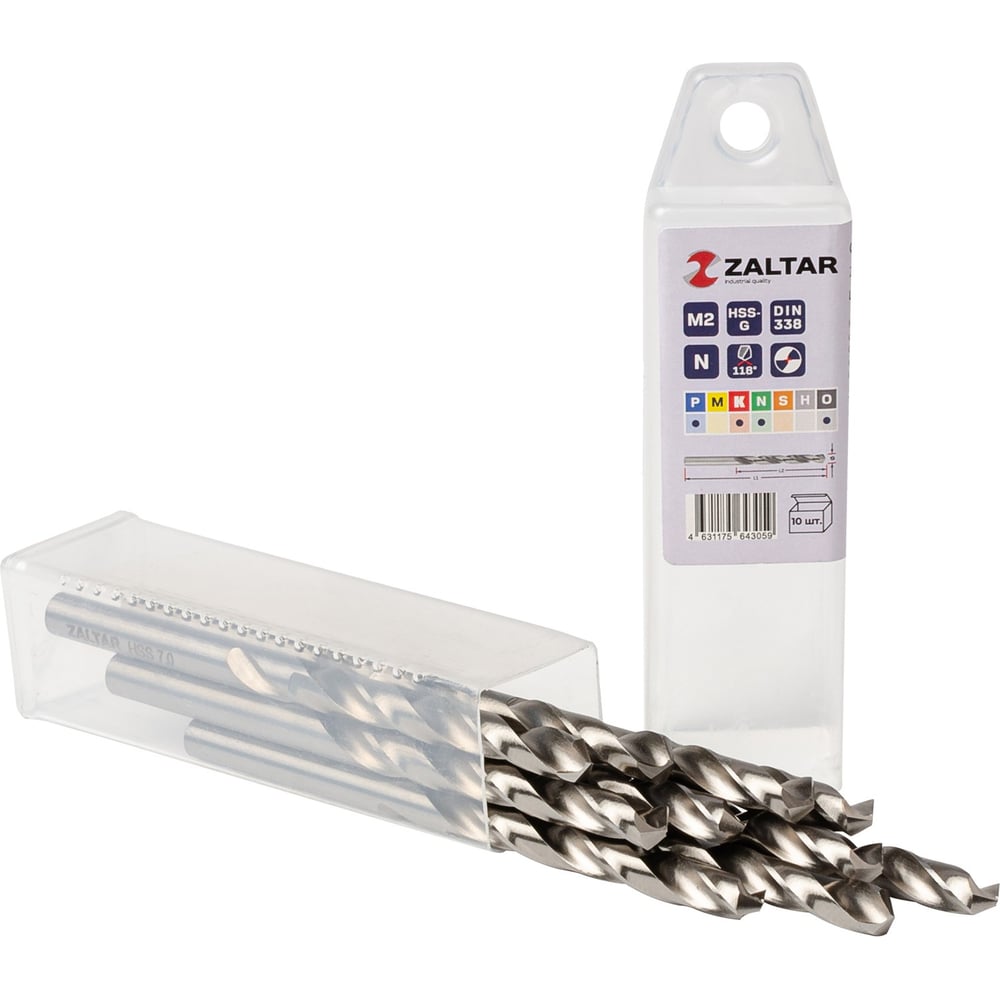 Изображение товара Сверло по металлу ZALTAR 7 мм, DIN 338, HSS-G, 10 шт, индустриальное качество