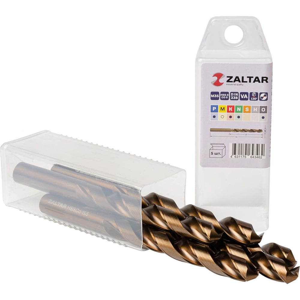 Изображение товара Сверло по металлу индустриальное ZALTAR 11.5 мм 5 шт DIN 338 HSS-CO