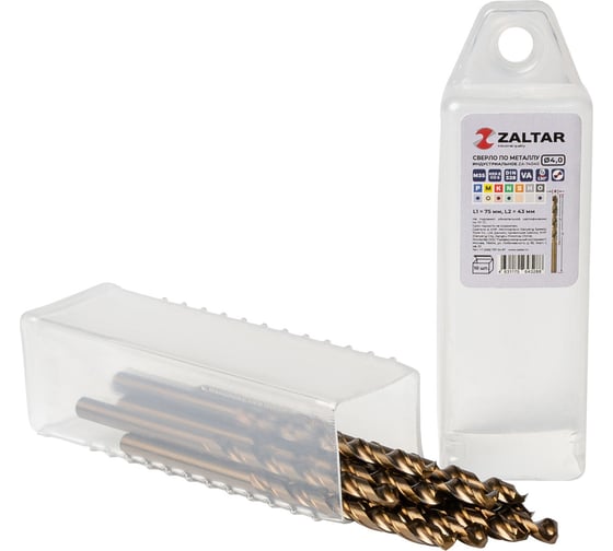Изображение товара Сверло по металлу, индустриальное ZALTAR 10 шт, DIN 338, HSS-E Co5, Тип VA, 5xD, 4.00 мм ZA-74040-S10