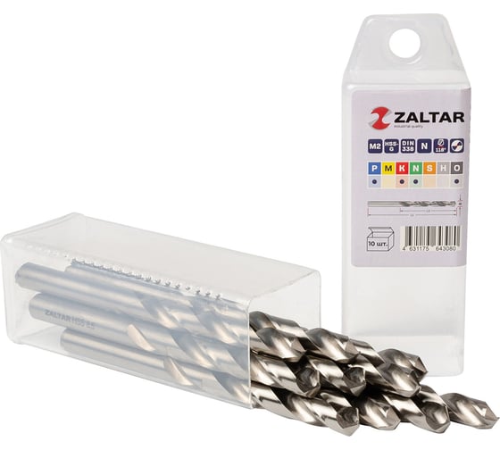 Изображение товара Сверло по металлу, индустриальное ZALTAR 10 шт, DIN 338, HSS-G, Тип N, 5xD, 8.50 мм ZA-73085-S10