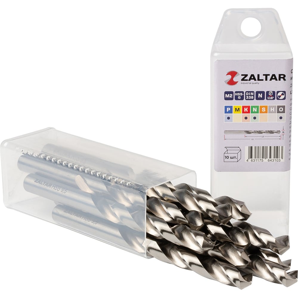 Изображение товара Сверло по металлу индустриальное ZALTAR 10 шт DIN 338 HSS-G 9.50 мм