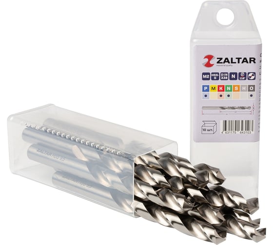 Изображение товара Сверло по металлу, индустриальное ZALTAR 10 шт, DIN 338, HSS-G, Тип N, 5xD, 9.50 мм ZA-73095-S10