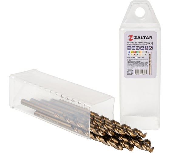 Изображение товара Сверло по металлу, индустриальное ZALTAR 10 шт, DIN 338, HSS-E Co5, Тип VA, 5xD, 4.20 мм ZA-74042-S10