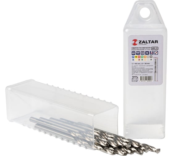Изображение товара Сверло по металлу, индустриальное ZALTAR 10 шт, DIN 338, HSS-G, Тип N, 5xD, 3.30 мм ZA-73033-S10
