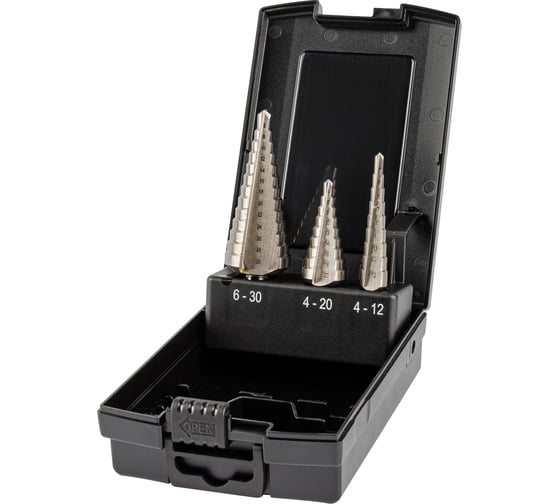 Изображение товара Набор сверл ступенчатых ZALTAR 3 пр., HSS, Gr.1/2/3, 4-12, 4-20, 6-30 мм, прямая канавка, трехплоскостной хвостовик ZA-05332