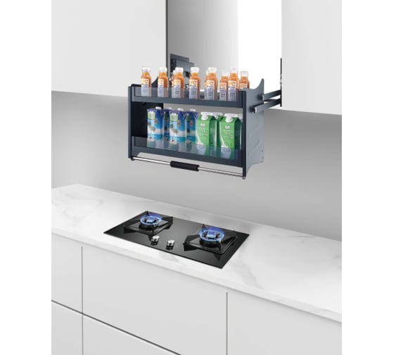 Изображение товара Выдвижная корзина Mebax для посуды 2-х уровн. мм, (стекло/алюминий) модуль 600мм, 560х260х545 00-00003239