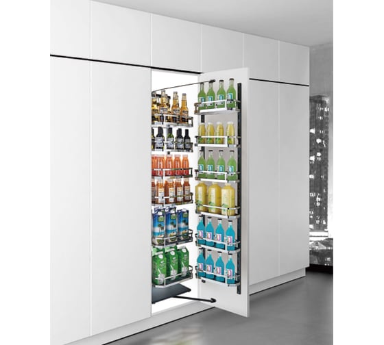 Изображение товара Выдвижная колонна Mebax 5 корзин + навесные 5 корзин мм, (хром. железо) модуль 600мм, 520х564х(1600-1900) мм 00-00003229