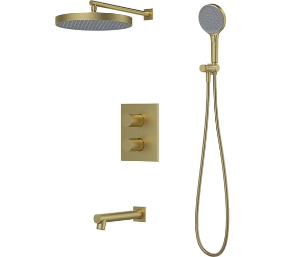 Изображение товара Душевая система с тропическим, ручным душем и изливом IDDIS Duna с термостатом, матовое золото DUNMGSTi68