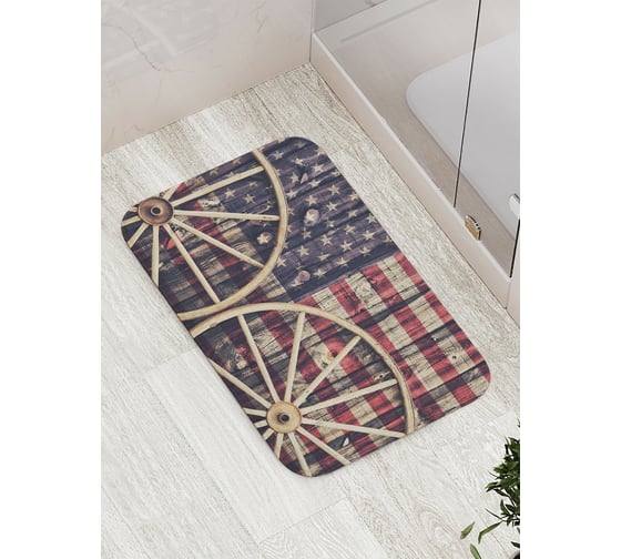 Изображение товара Коврик противоскользящий JoyArty "Национальный флаг с колесами" для ванной, сауны, бассейна, bath_15001