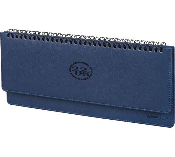 Изображение товара Планинг датированный BRAUBERG 2026 305x140мм Favorite, под кожу, темно-синий 117219