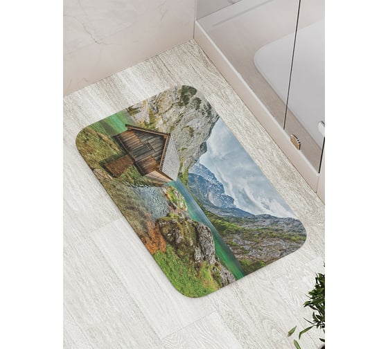 Изображение товара Коврик противоскользящий JoyArty "Домик в горах" для ванной, сауны, бассейна, bath_15186