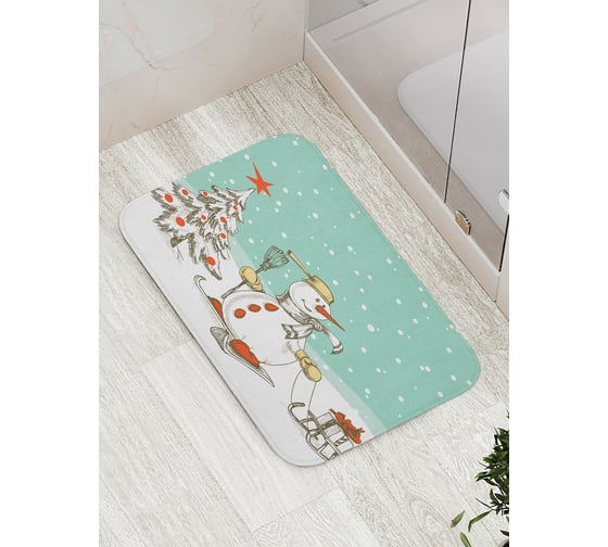 Изображение товара Коврик противоскользящий JoyArty "Снеговик на лыжах" для ванной, сауны, бассейна, bath_5764