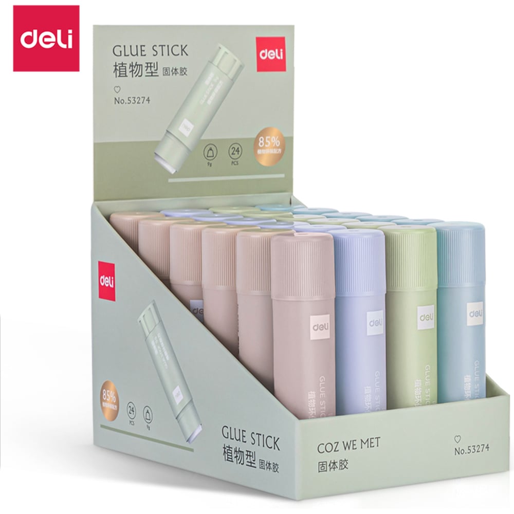 Изображение товара Набор клей-карандаш DELI 9гр 4 цвета дисплей-бокс 24 шт