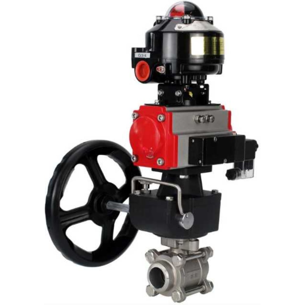 Изображение товара Кран DN.ru 316-316-PTFE-FP-W-ISO-H WDVF Ду32 Ру63 пневмопривод