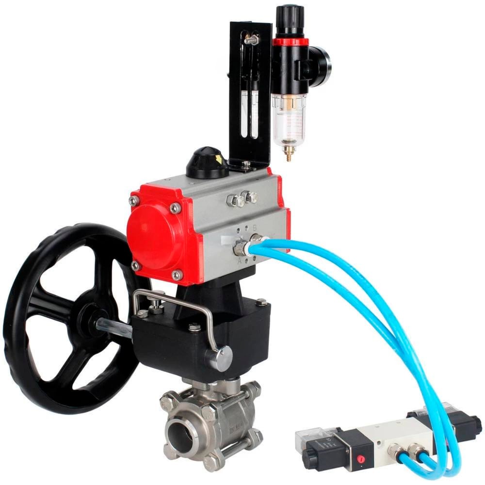 Изображение товара Кран DN.ru 316-316-PTFE-FP-W-ISO-H WDVF Ду32 Ру63 пневмопривод профессиональный