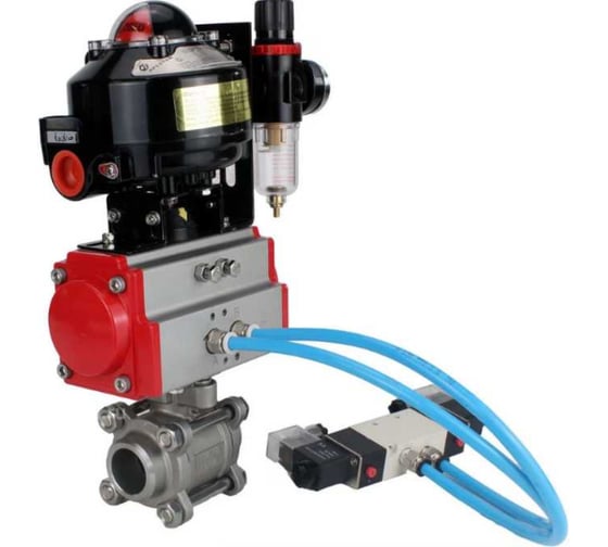 Изображение товара Кран DN.ru 316-316-PTFE-FP-W-ISO-H WDVF Ду32 Ру63, пневмопривод, пневмораспр., БКВ, БПВ D160-69112