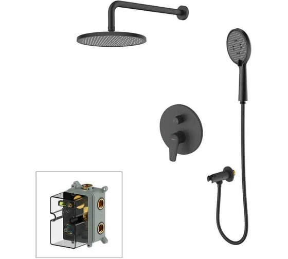Изображение товара Душевая система скрытого монтажа Milardo Dale с тропическим душем и ручным душем, черный матовый DALBL02M67