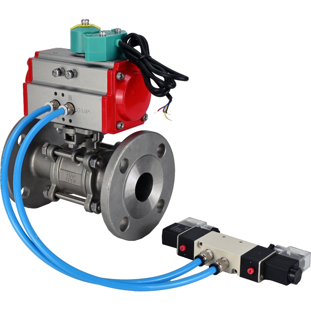 Изображение товара Кран DN.ru КШФПТ-ISO 316 180 Ду20 Ру40 пневмопривод фланцевый нержавеющая сталь