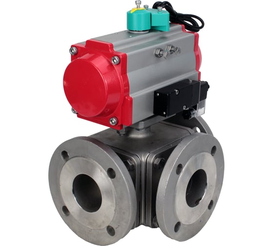 Изображение товара Кран шаровой DN.ru 316-316-PTFE L-тип Ду50 Ру16 пн.привод, пневмораспр, магн. перекл-ль D160-62920