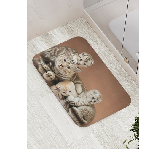 Изображение товара Коврик противоскользящий JoyArty "Кошачья мама" для ванной, сауны, бассейна, bath_9639