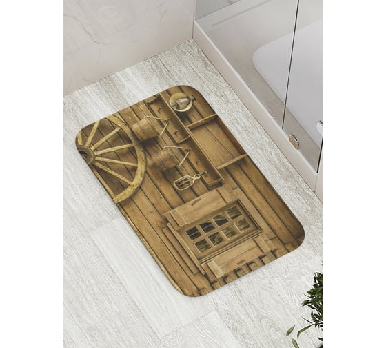 Изображение товара Коврик противоскользящий JoyArty "Колесо у деревянного дома" для ванной, сауны, бассейна, bath_10230