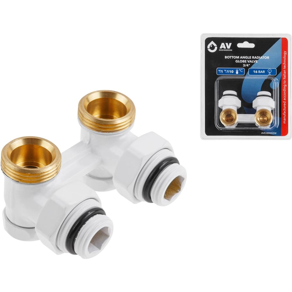 Изображение товара Угловой вентильный клапан для радиатора 3/4 М-3/4 М AV Engineering белый
