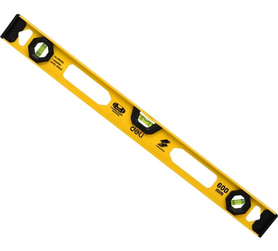 Изображение товара Строительный уровень литой облегченный 600мм DL29600G (алюминиевый корпус, погрешность 1мм/м, 3 колбы, толщина 2мм) DELI 205063