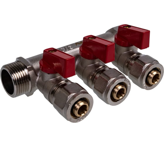 Изображение товара Коллектор SUNFLY с шаровыми кранами 3/4, 3 отвода x 16 мм, с цангами (XF25286-34-3) SF0343495
