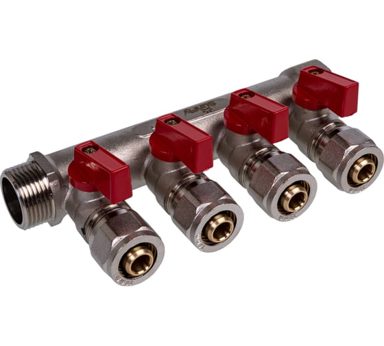 Изображение товара Коллектор SUNFLY с шаровыми кранами 3/4, 4 отвода x 16 мм, с цангами (XF25286-34-4) SF0343501