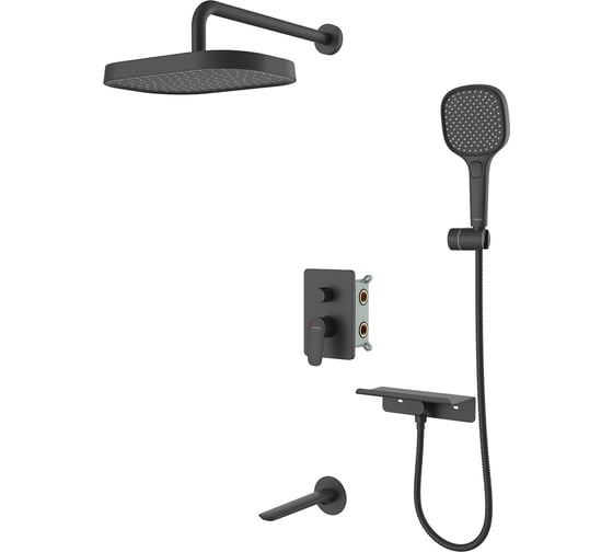 Изображение товара Душевая система скрытого монтажа Azure Milardo с тропическим душем, ручным душем и изливом, черный матовый AZUBL03M68