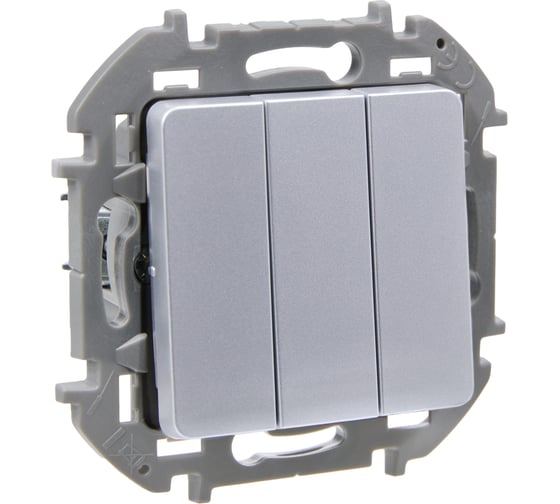 Изображение товара Выключатель трёхклавишный Legrand Daccord Inspiria 10АХ, 250В, винтовые зажимы, алюминий 673542