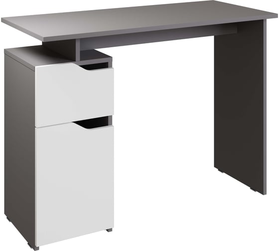 Изображение товара Стол письменный компьютерный с тумбой ЛАЙТ Серый шифер / Белый/ МК 00-00028290