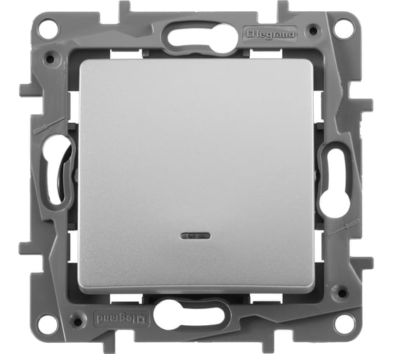 Изображение товара Выключатель Legrand одноклавишный с подсветкой/индикацией Legrand Etika 10А 250В безвинтовые зажимы алюминий 672403