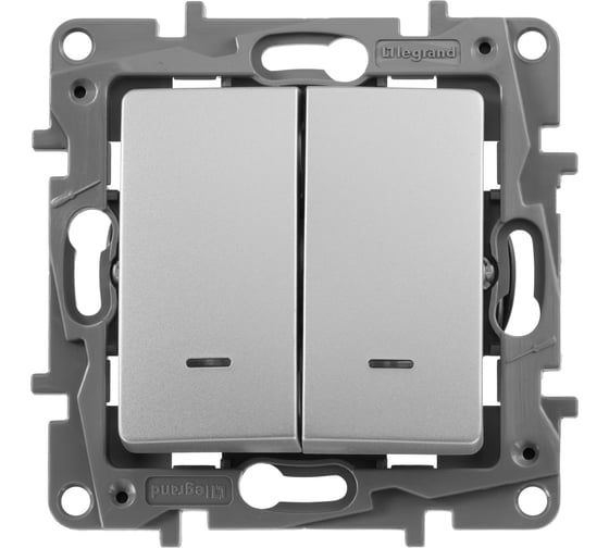 Изображение товара Переключатель Legrand двухклавишный с подсветкой/индикацией Legrand Etika 10А 250В безвинтовые зажимы алюминий 672416