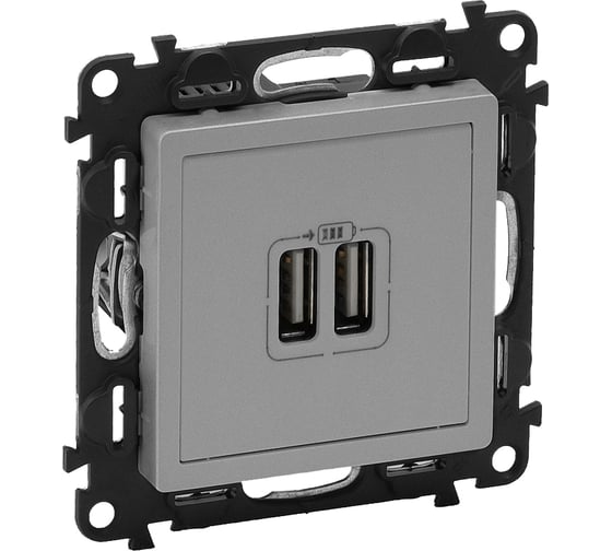 Изображение товара Розетка Legrand Valena LIFE DIY Алюминий 2-ая USB 240В/5В 1500мА 753612