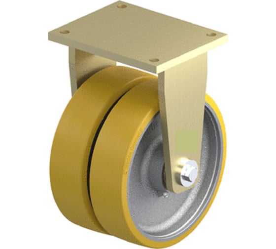 Изображение товара Большегрузное сдвоенное колесо КубаньЛитМаштяжёлой серии с контактным полиуретановым слоем с фиксированной стальной панелью, основание коласа из чугуна BSD-GTH 302K