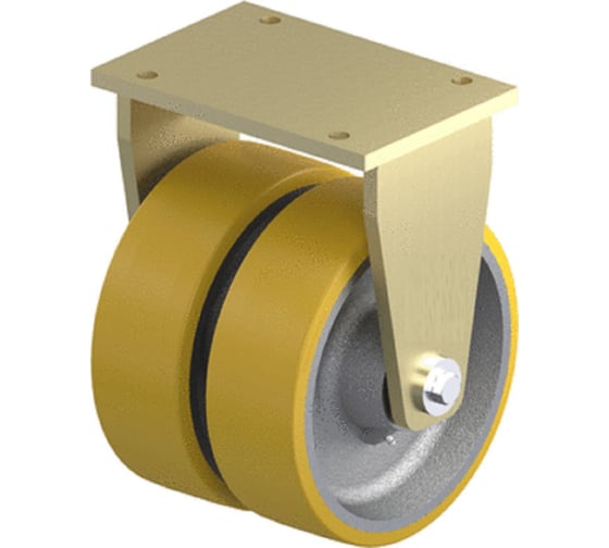 Изображение товара Большегрузное сдвоенное колесо КубаньЛитМаштяжёлой серии с контактным полиуретановым слоем с фиксированной стальной панелью, основание коласа из чугуна BSD-GTH 304K