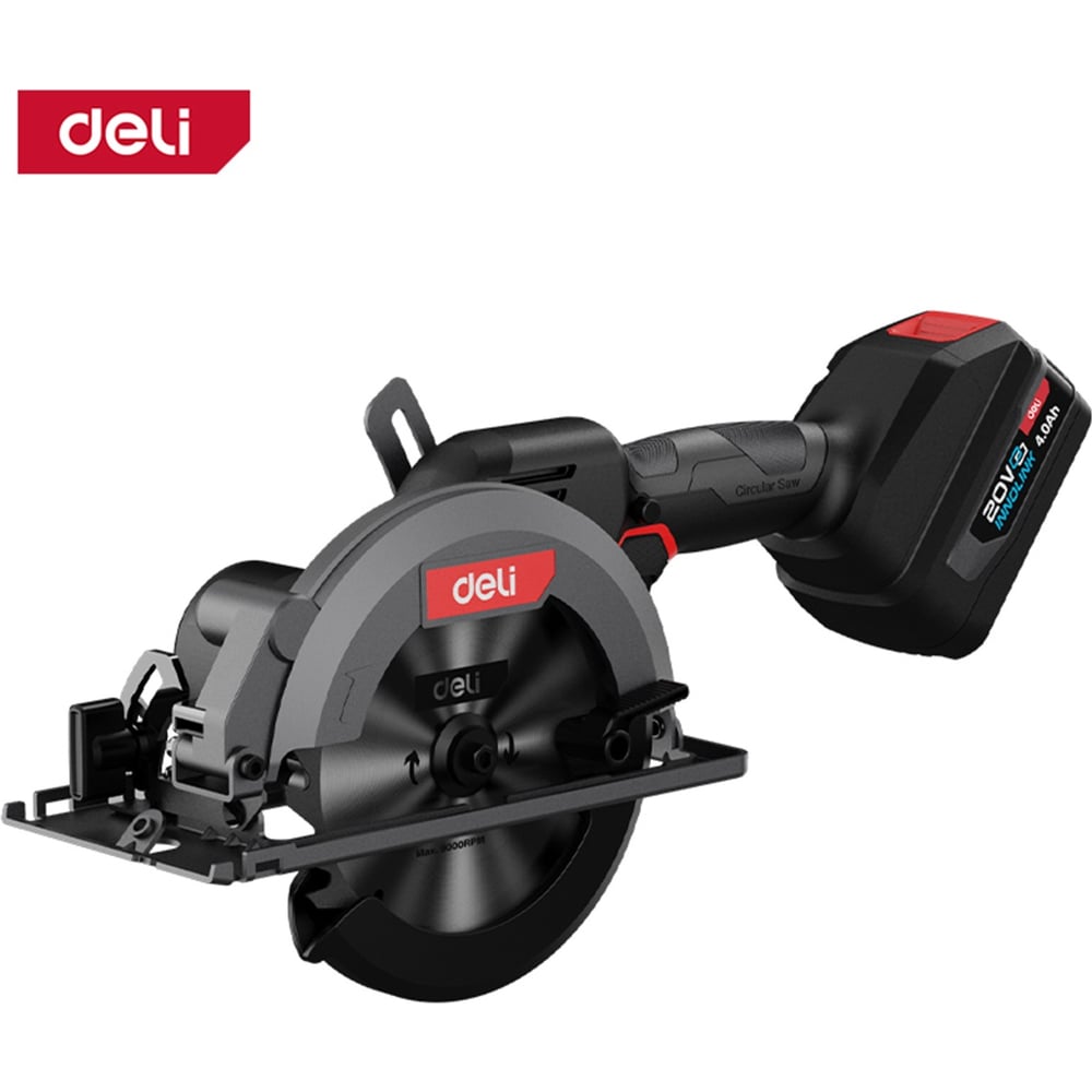 Изображение товара Аккумулярная циркулярная пила Deli 150мм, 20В, 2 аккумулятора, профессиональный инструмент