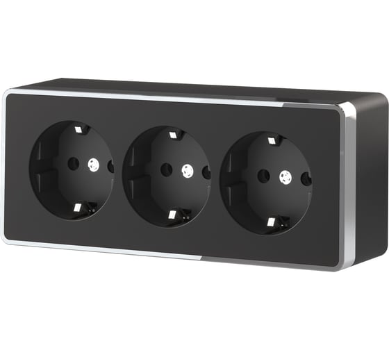 Изображение товара Тройная розетка WERKEL W5073135 с заземлением и шторками Gallant (черный/хром) a052592
